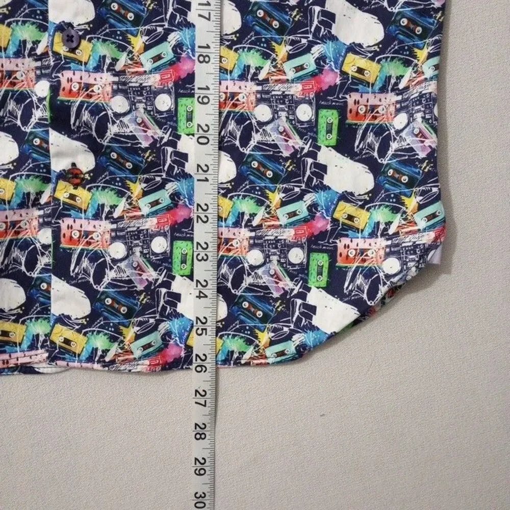 Visconti Black Men's Small Shirt All Over Mixtapes Button Up Short Sleeve‎